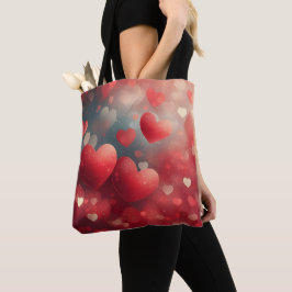 RODE EN WITTE WATERVERF VALENTIJN HARTEN TOTE BAG