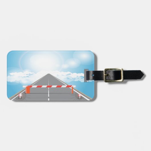 Rode en witte wegbarrière blokkeert toegang bagagelabel (Voorkant horizontaal)