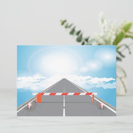 Rode en witte wegbarrière blokkeert toegang kaart (Staand voorkant)