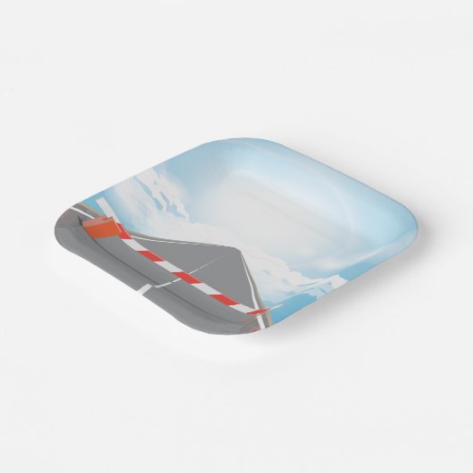 Rode en witte wegbarrière blokkeert toegang papieren bordje (Gebogen)