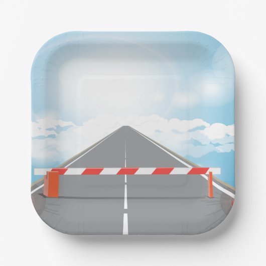 Rode en witte wegbarrière blokkeert toegang papieren bordje (Voorkant)