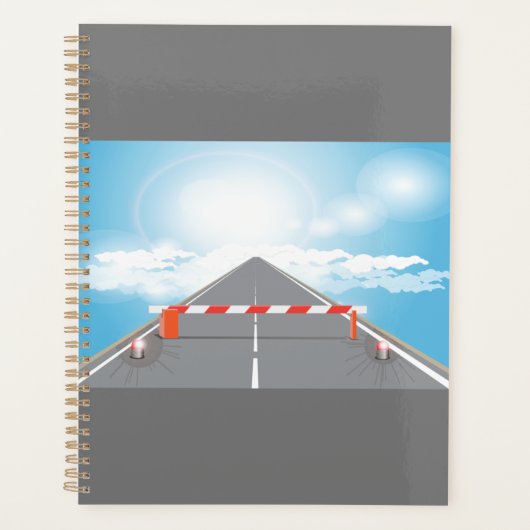 Rode en witte wegbarrière blokkeert toegang planner (Voorkant)