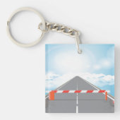 Rode en witte wegbarrière blokkeert toegang sleutelhanger (voorkant)