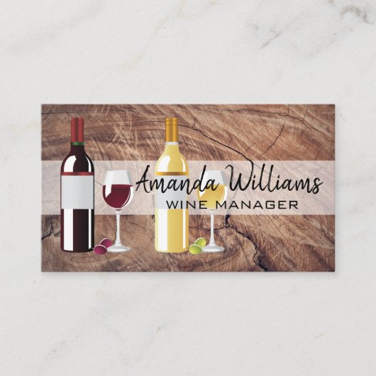 Rode en witte wijn | Houten achtergrond Visitekaartje (Voorkant)