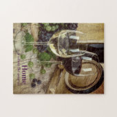 Rode en Witte Wijnglazen Druiven Vat Rustic Legpuzzel (Horizontaal)