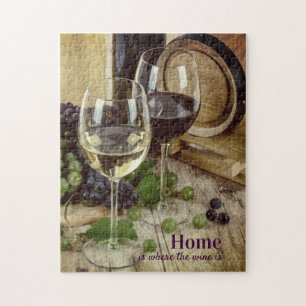 Rode en Witte Wijnglazen Druiven Vat Rustic Legpuzzel