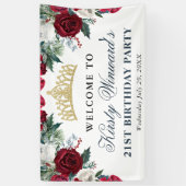 Rode en Witte Winter Bloemen Verjaardag Spandoek (Verticaal)