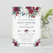 Rode en witte winterbloemen bruiloft kaart (Staand voorkant)