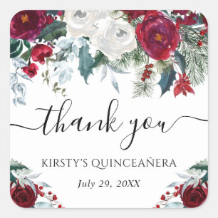 Rode en Witte Winterbloemen Quinceanera Vierkante Sticker