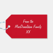 Rode en witte wintersneeuwvlokken cadeaulabel (Achterkant Horizontaal)