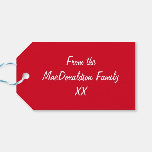 Rode en witte wintersneeuwvlokken cadeaulabel (Achterkant Horizontaal)