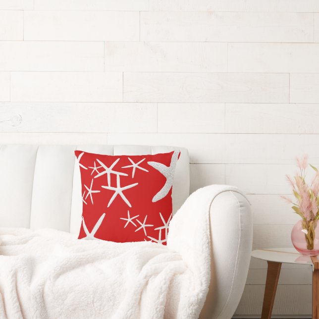 Rode en witte zeester decoratieve kussenhoes kussen (Bank)