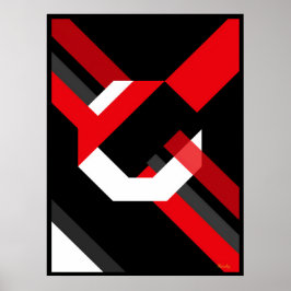 Rode en Witte Zeshoek Bauhaus Minimalistisch Ontwe Poster