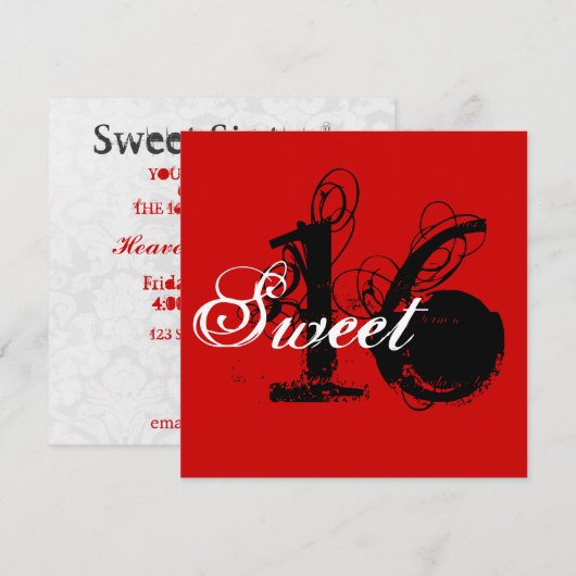 Rode en witte  zoete zestien uitnodigingen (Voorkant / Achterkant)