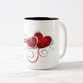 Rode en witte zweetharten tweekleurige koffiemok (Voorkant rechts)