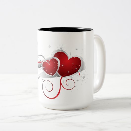 Rode en witte zweetharten tweekleurige koffiemok (Voorkant rechts)