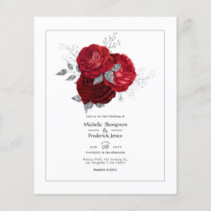 Rode en Zilveren Bloemen Bruiloft Flyer