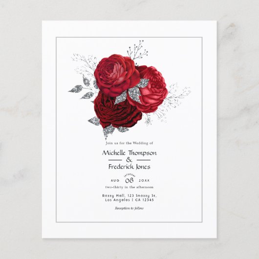 Rode en Zilveren Bloemen Bruiloft Flyer (Voorkant)