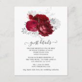 Rode en Zilveren Bloemen Bruiloft Gast Details Informatiekaartje (Voorkant)