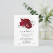 Rode en Zilveren Bloemen Bruiloft Gast Details Informatiekaartje (Staand voorkant)