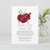 Rode en Zilveren Bloemenbruiloft Verminderde Gaste Aankondiging (Staand voorkant)