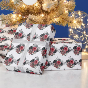 Rode en zilveren elegante bloemen cadeaupapier