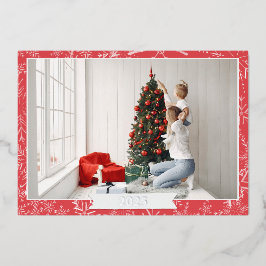 Rode en zilveren folie folie feestdagenkaart