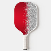Rode en zilveren glinsterende glamour script naam pickleball paddle (Achterkant)