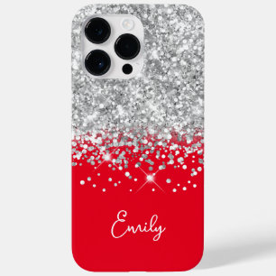 Rode en zilveren glitter glamour Case-Mate iPhone 14 pro max hoesje