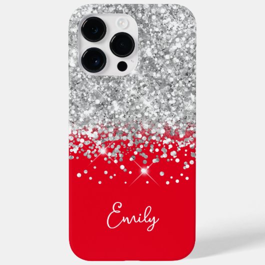 Rode en zilveren glitter glamour Case-Mate iPhone case (Achterkant)