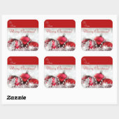 Rode en zilveren kerst vierkante sticker (Vel)