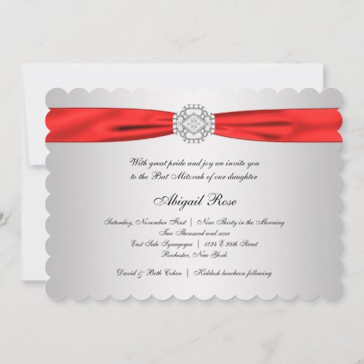 Rode en Zilveren Knuppel Mitzvah Kaart (Achterkant)
