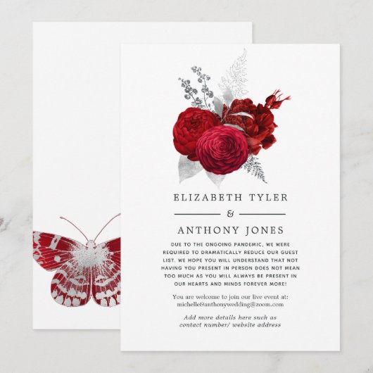 Rode en zilveren  Roos Verlaagde gastenlijst Aankondiging (Voorkant / Achterkant)