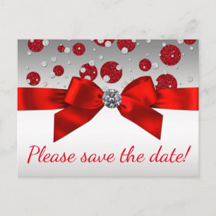 Rode en zilveren Save The Date-ansichtkaarten Aankondigingskaart
