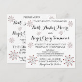 Rode en Zilveren Sneeuwvlok Huwelijksuitnodiging Kaart (Voorkant / Achterkant)