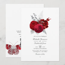 Rode en Zilveren Vintage Roos QR Code RSVP Huwelij