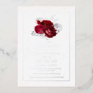 Rode en Zilveren Vintage Rozen Baby Shower Folie Uitnodiging