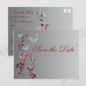 Rode en zilveren vlinders Save the Date Briefkaart (Voorkant / Achterkant)