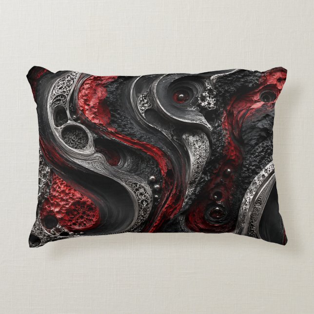 Rode en Zwarte Abstracte Geode Kussen - Modern Don (Voorkant)