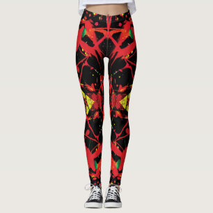 Rode en Zwarte Abstracte Verfspatten Leggings