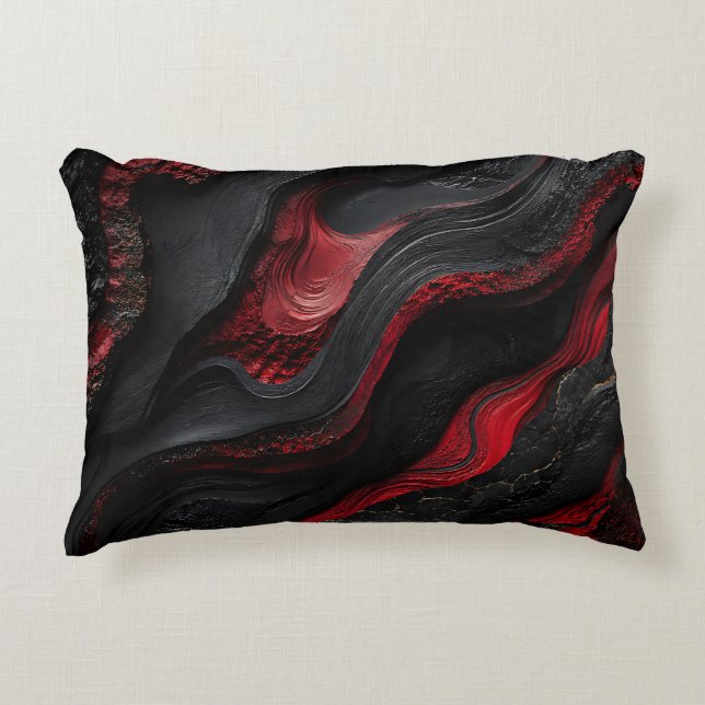 Rode en Zwarte Abstracte Vulkanische Lava Textuur  Accent Kussen (Voorkant)