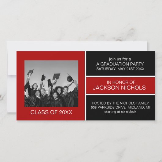 Rode en Zwarte Afstudeerfoto Kaarten (Voorkant)