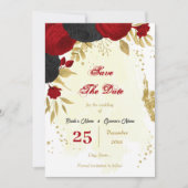 rode en zwarte bloemen goud botanisch save the date (Voorkant)