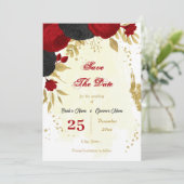 rode en zwarte bloemen goud botanisch save the date (Staand voorkant)