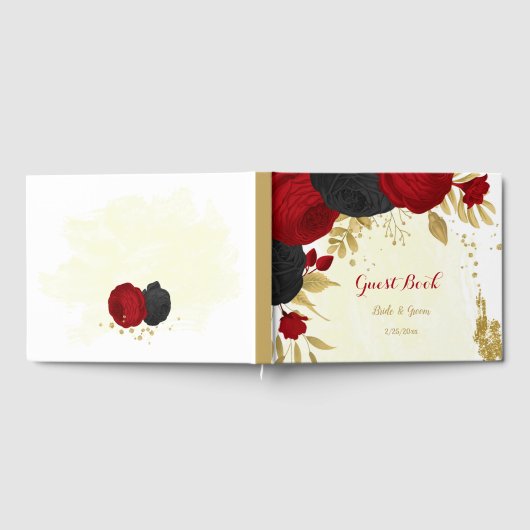 rode en zwarte bloemen gouden botanische bruiloft gastenboek (Volledig)