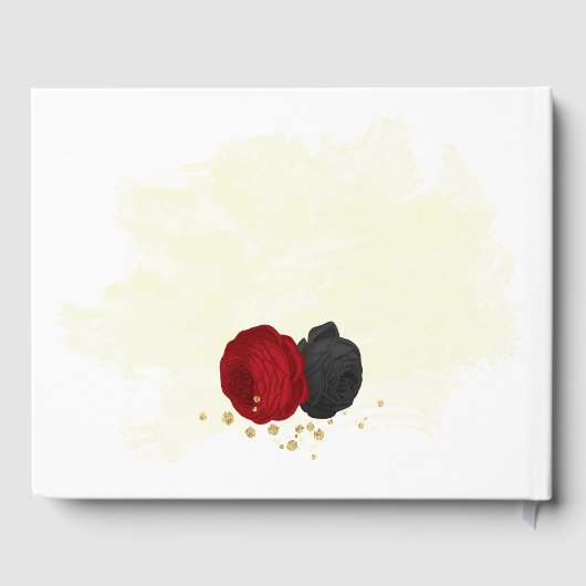 rode en zwarte bloemen gouden botanische bruiloft gastenboek (Achterkant)