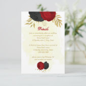 rode en zwarte bloemen gouden botanische bruiloft informatiekaartje (Staand voorkant)