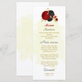 rode en zwarte bloemen gouden botanische bruiloft menu (Voorkant / Achterkant)