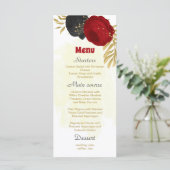 rode en zwarte bloemen gouden botanische bruiloft menu (Staand voorkant)