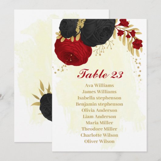 rode en zwarte bloemen gouden zitkaart kaart (Voorkant / Achterkant)